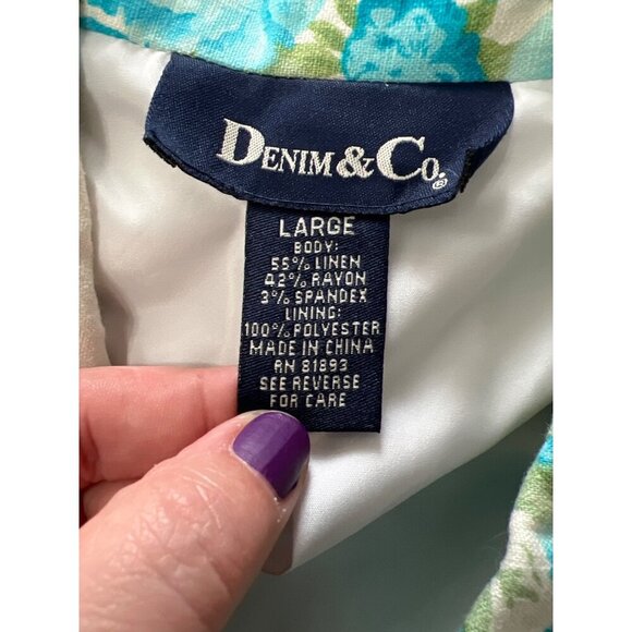 Linen Blend‎ Floral Jacket / Blazer Large Dnim & Co Lined Beach Lagenlook Lagom - Picture 7 of 10